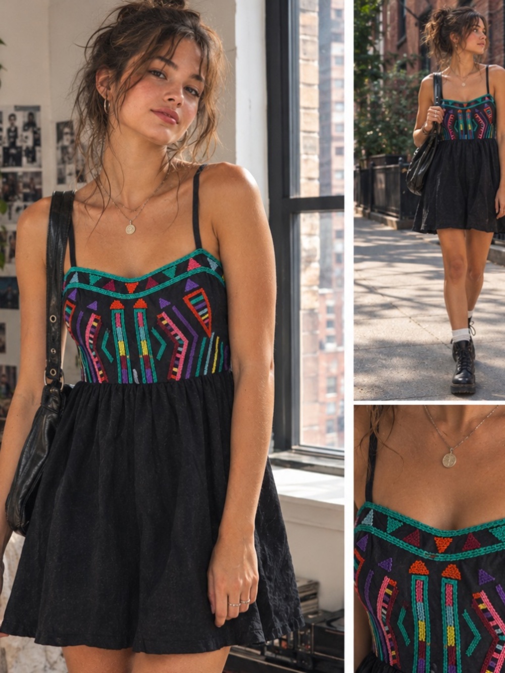 Staring at Stars Urban Outfitters Black Mini Dress with Multicolor Embroidery 6